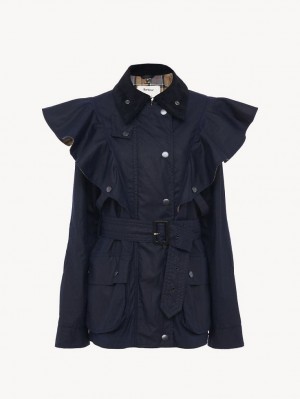 Chloe Barbour For "Dustyn" Ruffled Jacken Navy | CHE-SR13788