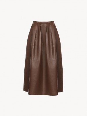 Chloe Gathered Mid-length GolfSkirts Kaffee | CHE-SR14080