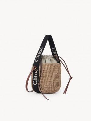 Chloe Small Woody Basket Crossbody Taschen Schwarz Beige | CHE-SR13566