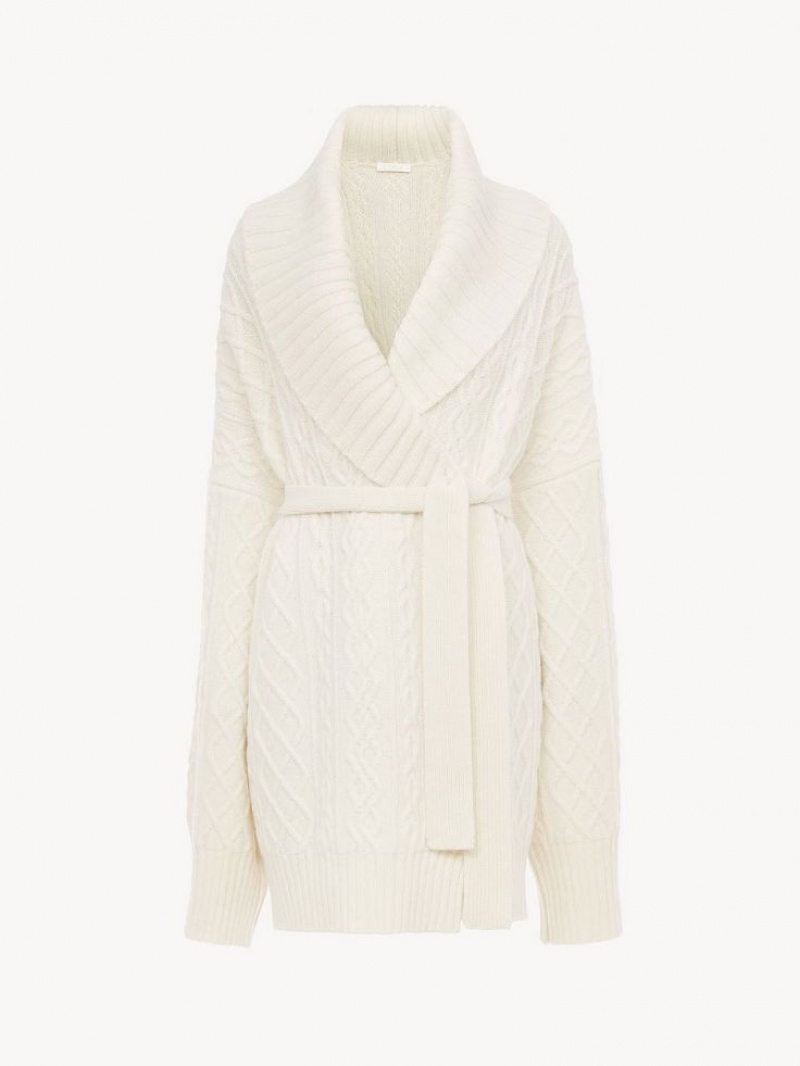 Chloe Belted Wrap Cardigan Strickwaren Weiß | CHE-SR13957