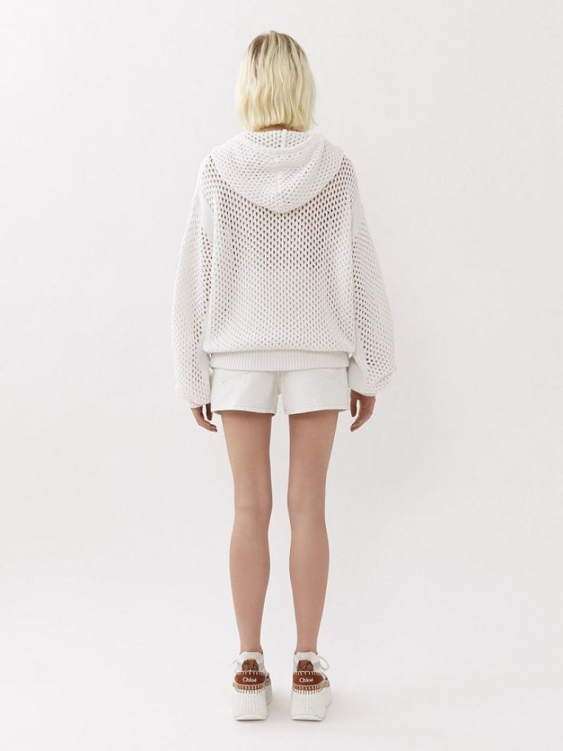 Chloe Crochet Hoodie Strickwaren Weiß | CHE-SR13935