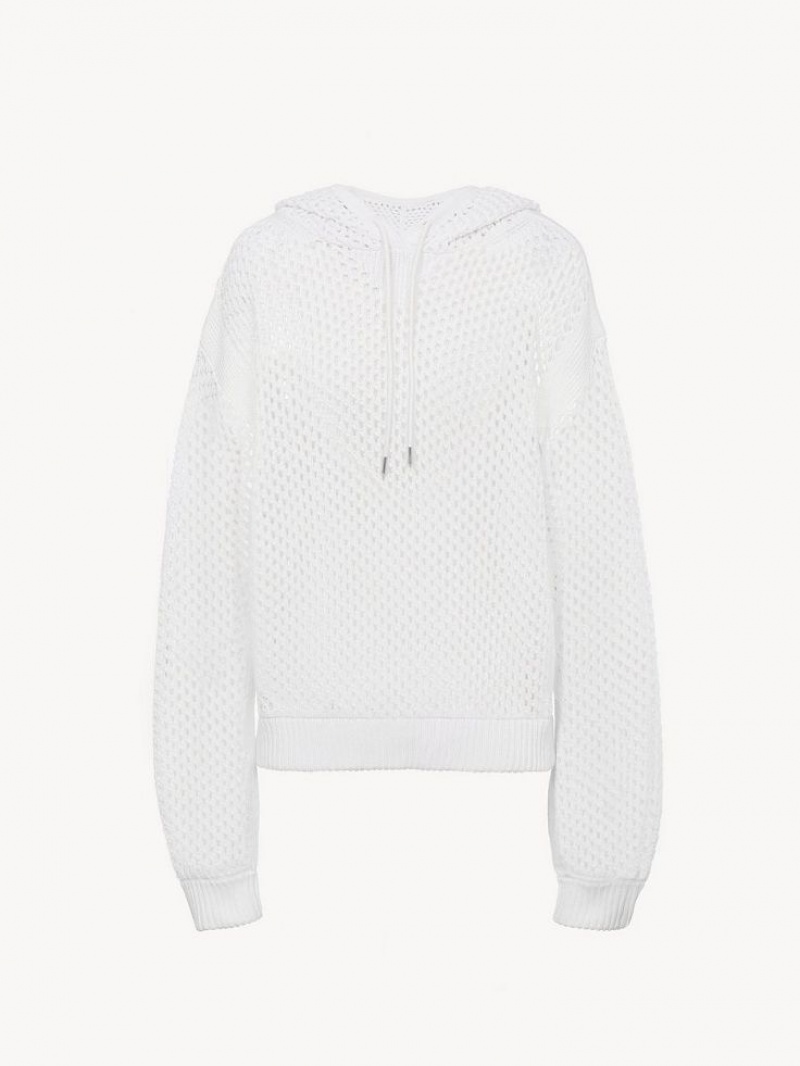 Chloe Crochet Hoodie Strickwaren Weiß | CHE-SR13935