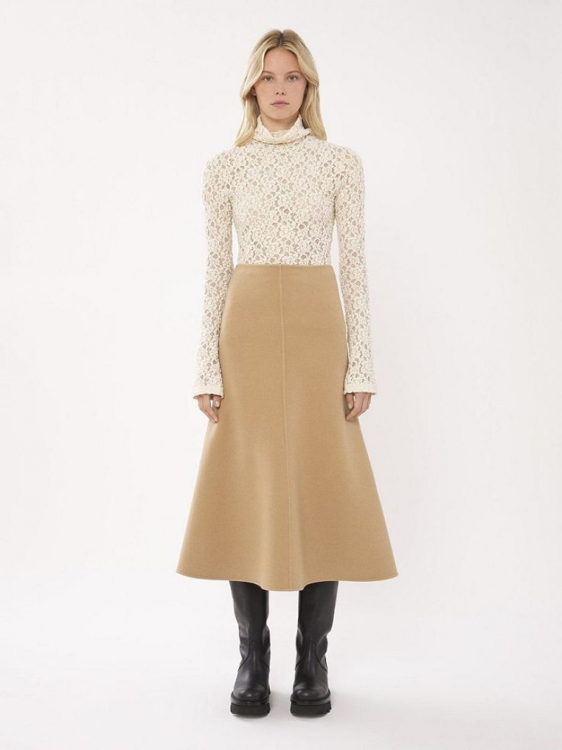 Chloe Flared Midi GolfSkirts Beige | CHE-SR14093