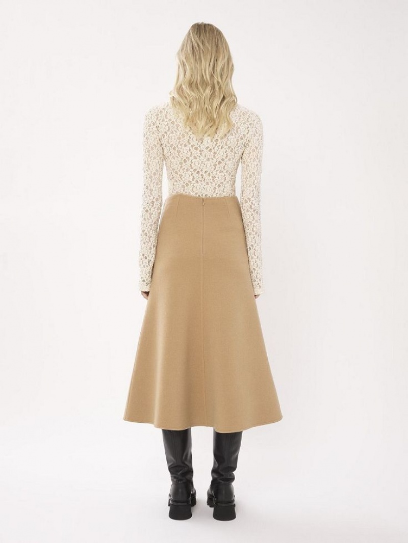 Chloe Flared Midi GolfSkirts Beige | CHE-SR14093