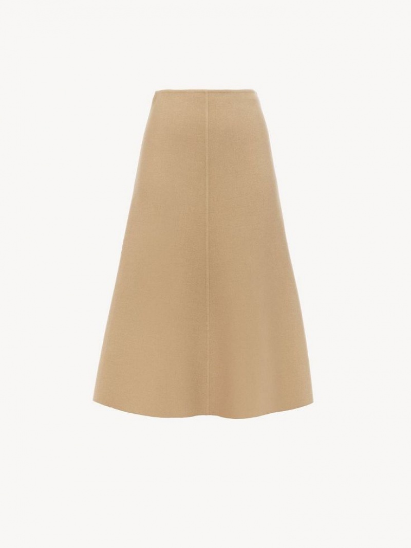 Chloe Flared Midi GolfSkirts Beige | CHE-SR14093