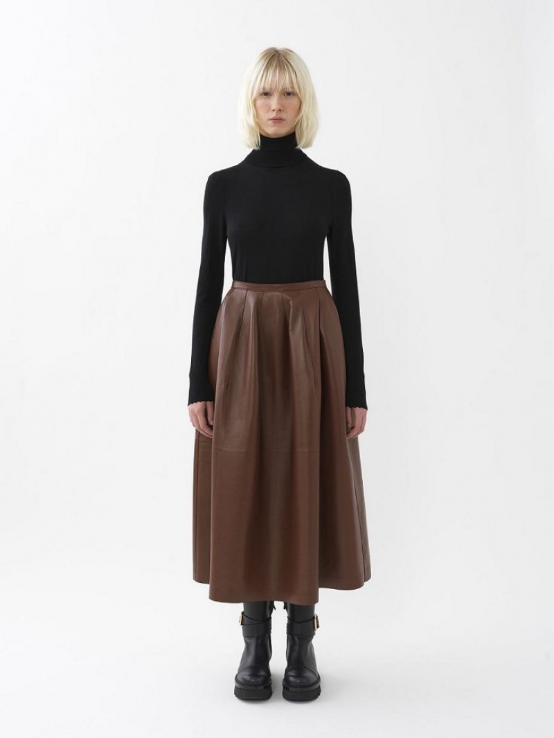 Chloe Gathered Mid-length GolfSkirts Kaffee | CHE-SR14080