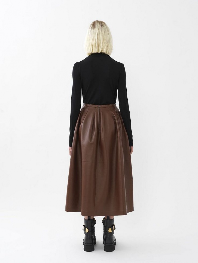 Chloe Gathered Mid-length GolfSkirts Kaffee | CHE-SR14080