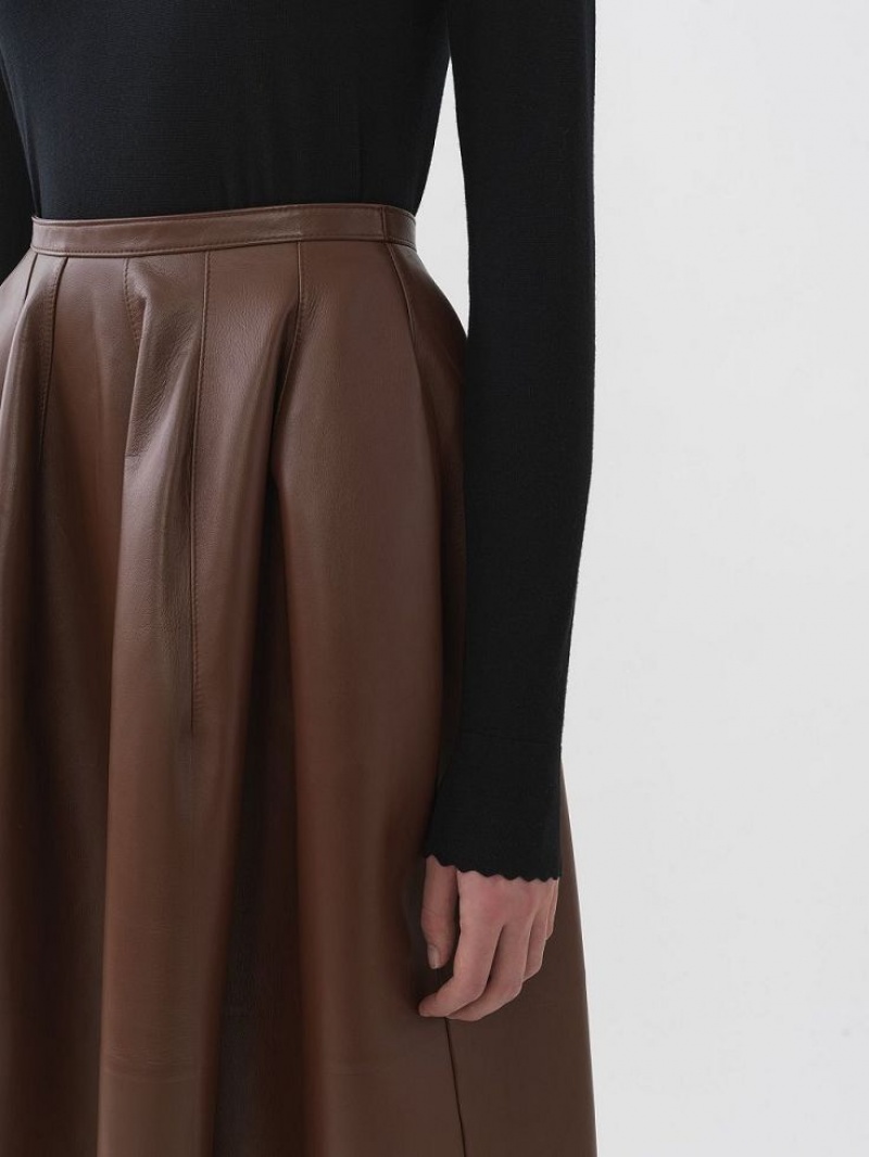 Chloe Gathered Mid-length GolfSkirts Kaffee | CHE-SR14080