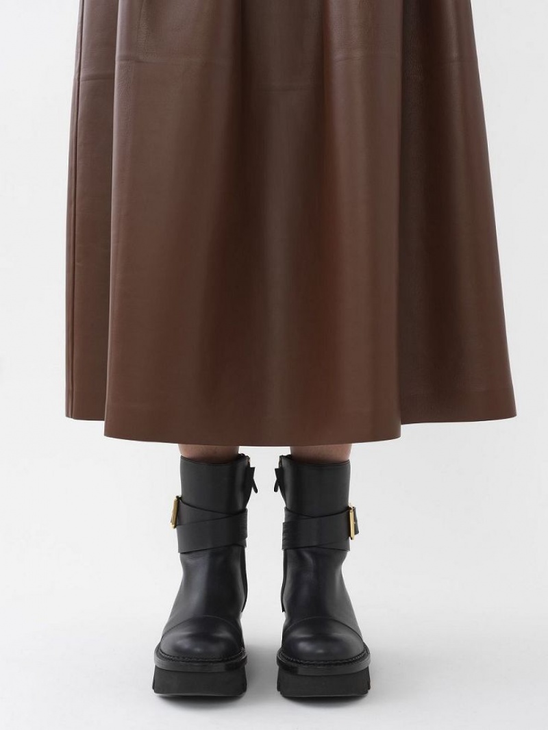 Chloe Gathered Mid-length GolfSkirts Kaffee | CHE-SR14080