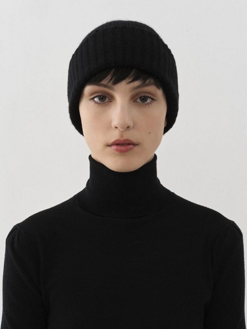 Chloe Gerippt Knit Beanie Hüte Schwarz | CHE-SR14487