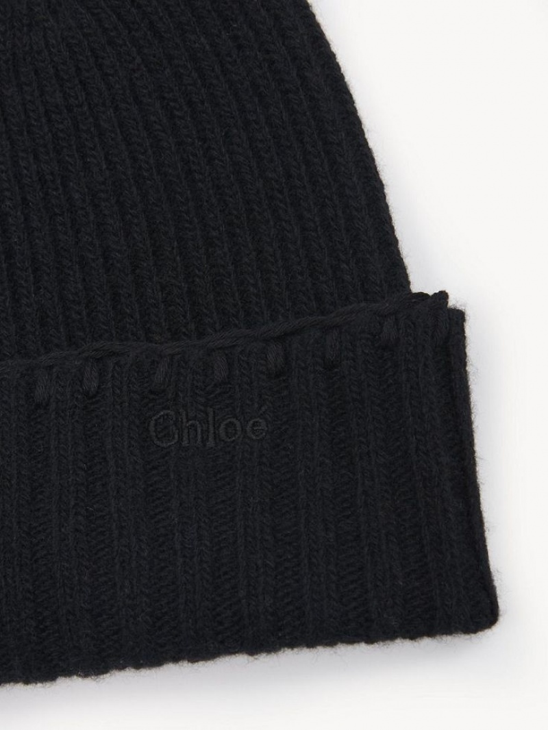 Chloe Gerippt Knit Beanie Hüte Schwarz | CHE-SR14487