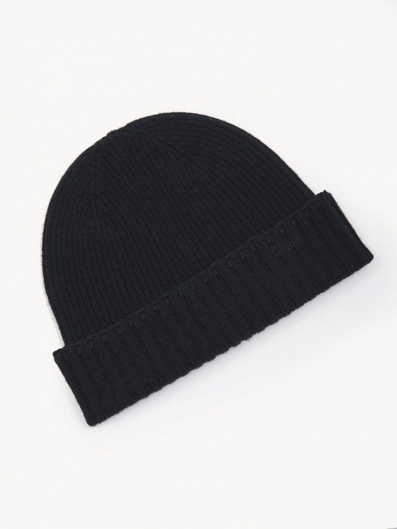 Chloe Gerippt Knit Beanie Hüte Schwarz | CHE-SR14487