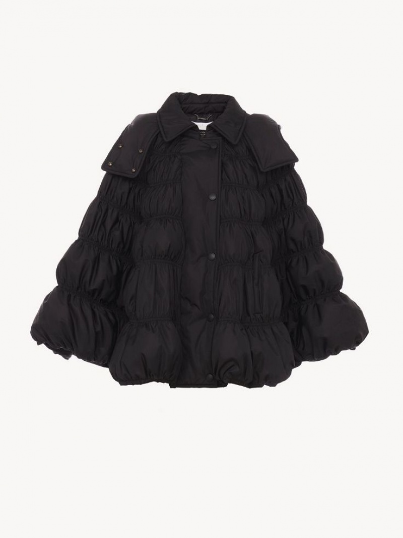 Chloe Kurzes Puffer Cape Mäntel Schwarz | CHE-SR13814