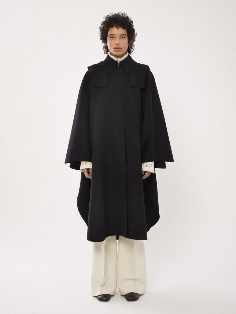 Chloe Mit Kapuze Cape Mäntel Schwarz | CHE-SR13820