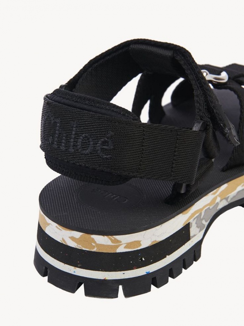 Chloe Nikie Active Flache Sandalen Schwarz | CHE-SR14169