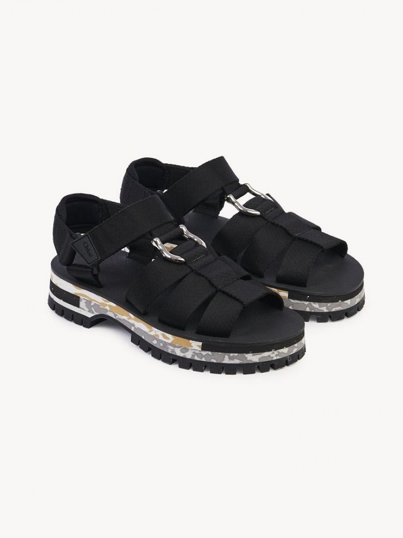 Chloe Nikie Active Flache Sandalen Schwarz | CHE-SR14169