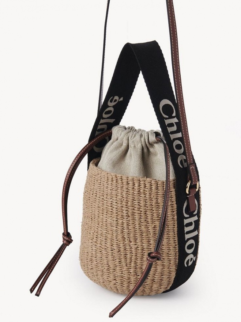 Chloe Small Woody Basket Crossbody Taschen Schwarz Beige | CHE-SR13566