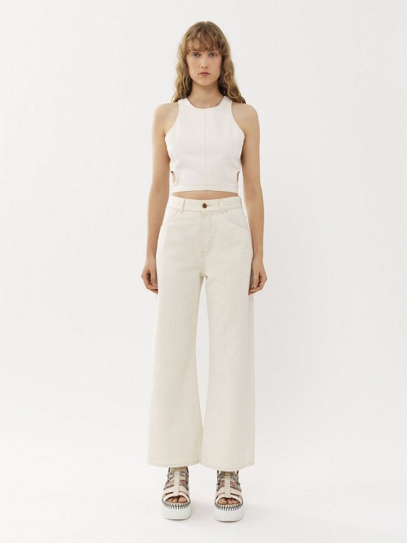 Chloe Stromboli Weite Cropped Jeans Weiß | CHE-SR13995