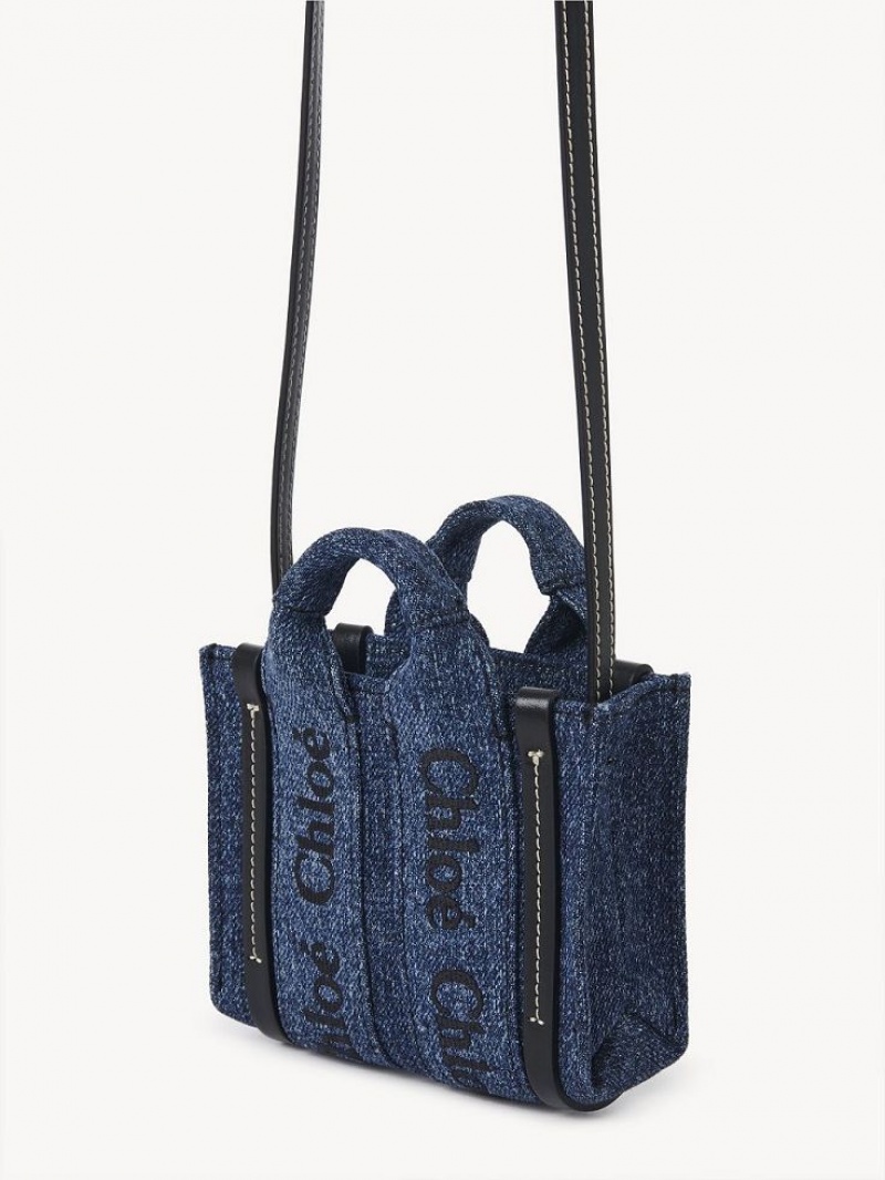 Chloe Woody Nano Tote Mini Taschen Blau | CHE-SR13676